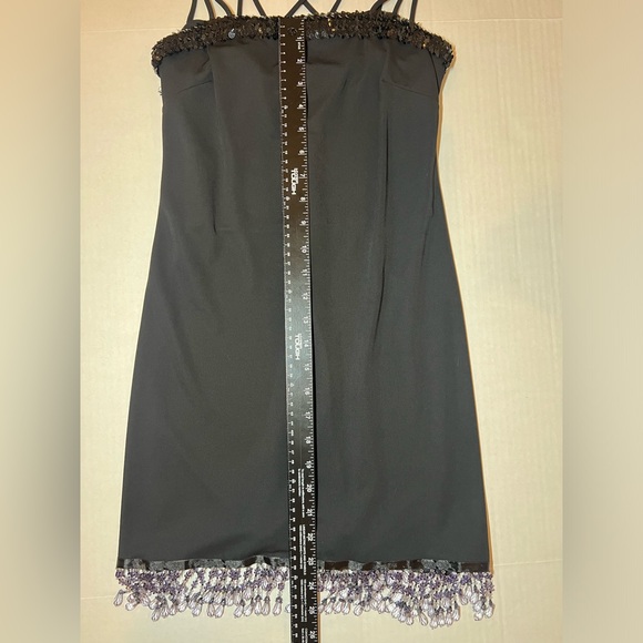 Vintage Y2K Black Cocktail Dress Slip Sequin Beaded Detail Mini Dress Size 3 - Picture 6 of 7
